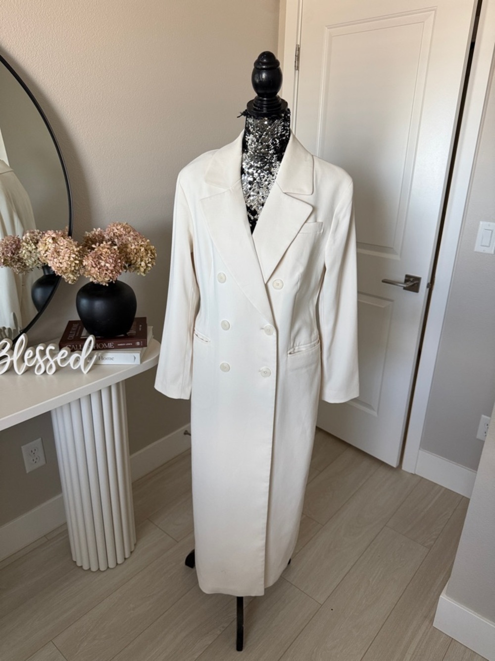 Express Double-Breasted Cream Trench Coat